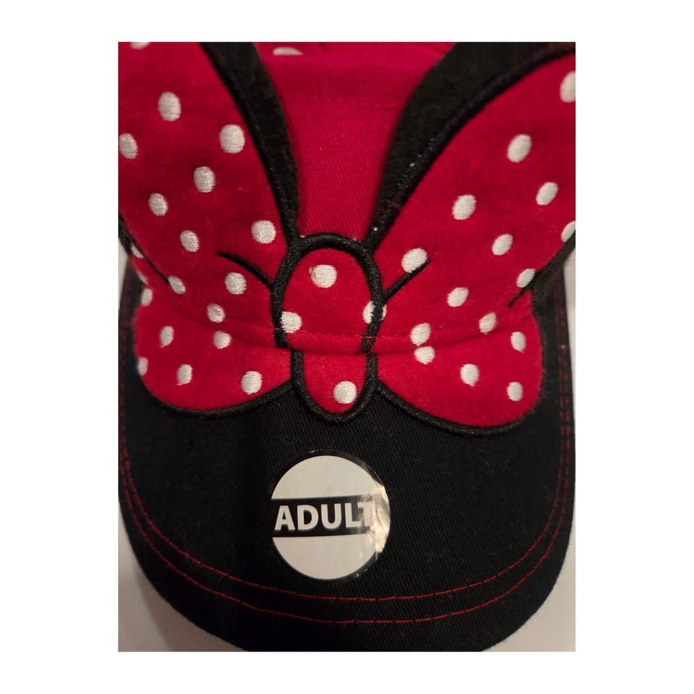 Disney Minnie Mouse Red Polka Dot Bow Sun Visor Hat Adult Jerry Leigh Black - Picture 3 of 5